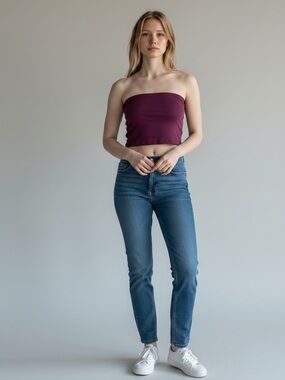 Tilly's Women's Strapless Crop Tube Top in Deep Plum